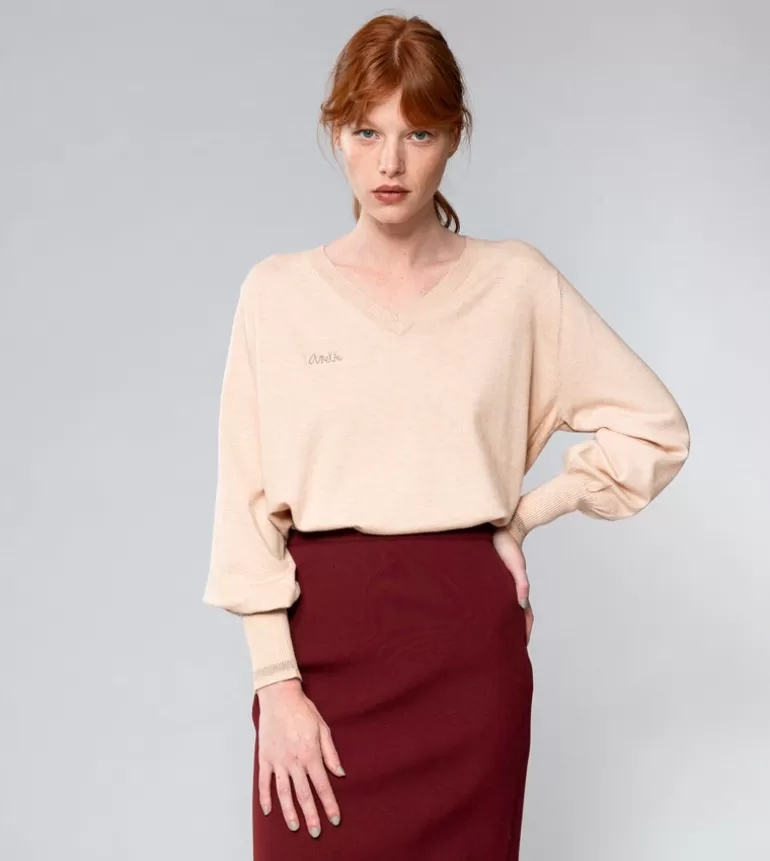 Beige Shoen V-Neck Sweater | Anekke Clearance