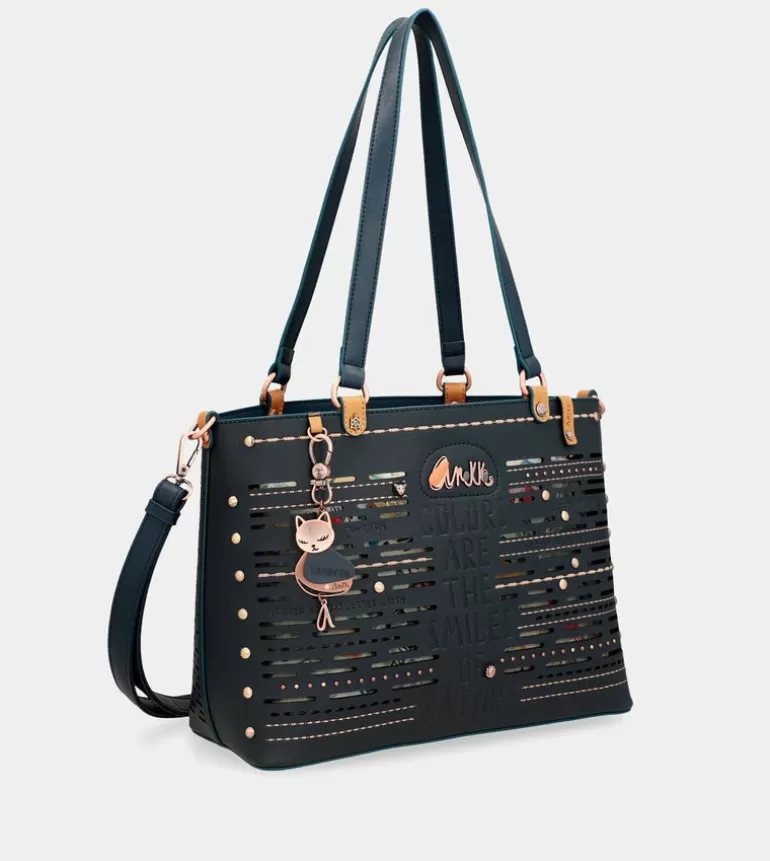 Nature Pachamama Navy Blue Large Tote Bag | Anekke New