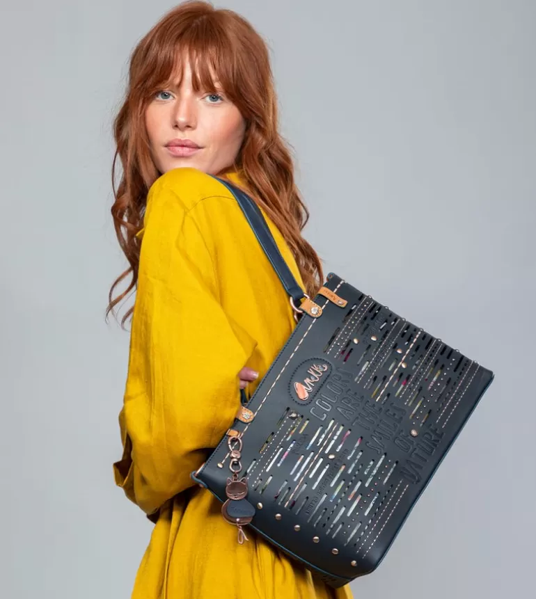 Nature Pachamama Navy Blue Large Tote Bag | Anekke New