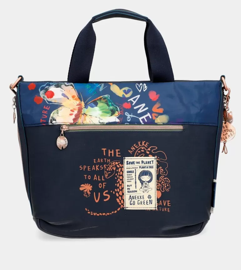 Nature Pachamama Navy Blue Tote Bag With Shoulder Strap | Anekke Flash Sale