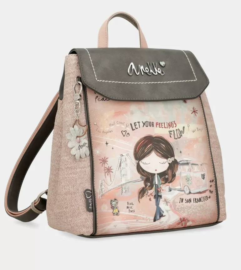 Peace & Love Pink Backpack With Flap | Anekke Fashion