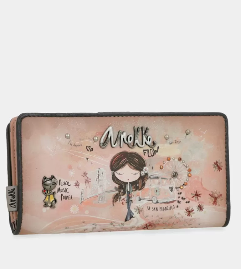 Peace & Love Pink Large Rfid Wallet | Anekke Outlet