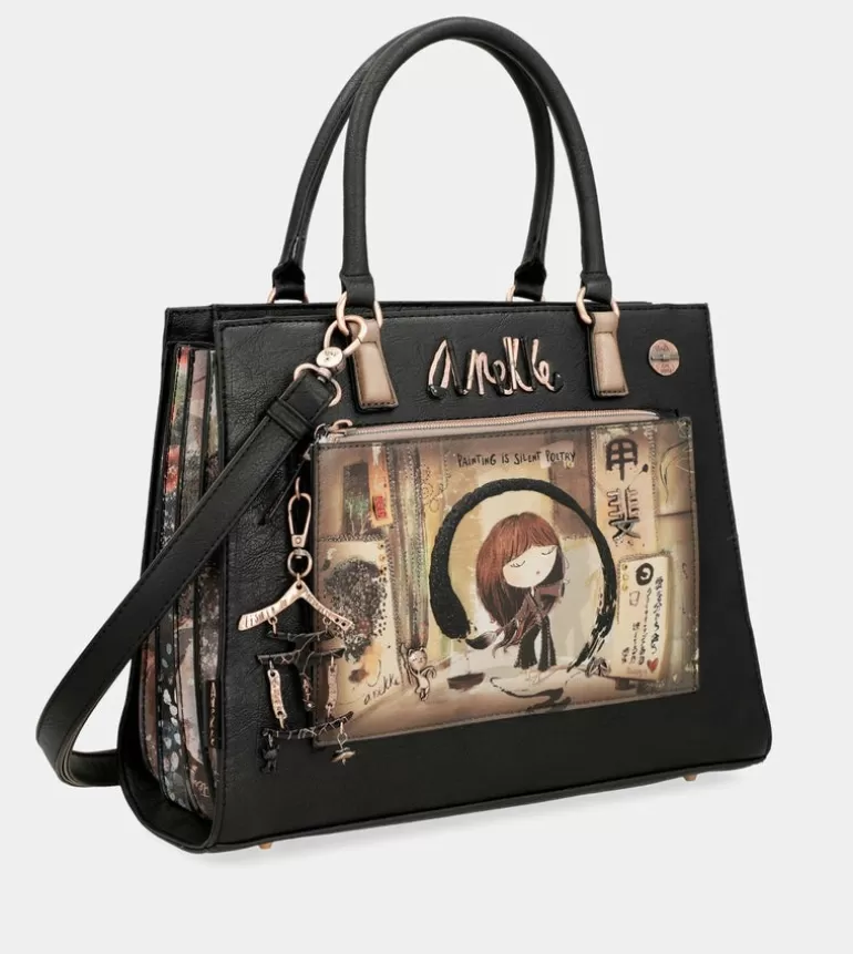 Shoen Black Tote With Shoulder Strap | Anekke Online